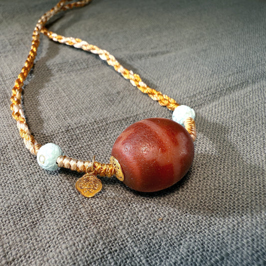 ZenWuxiang Dharma Conch Red Flesh Pendant with Turquoise Meteorite 18K Gold