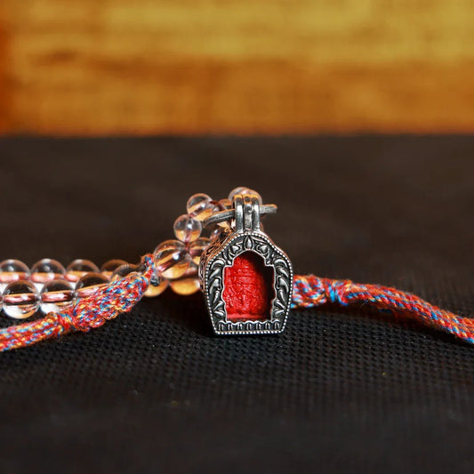 Tashi Lhamo Cinnabar & White Crystal Bracelet — Tibetan Copper Blessing Bracelet for Protection & Vitality