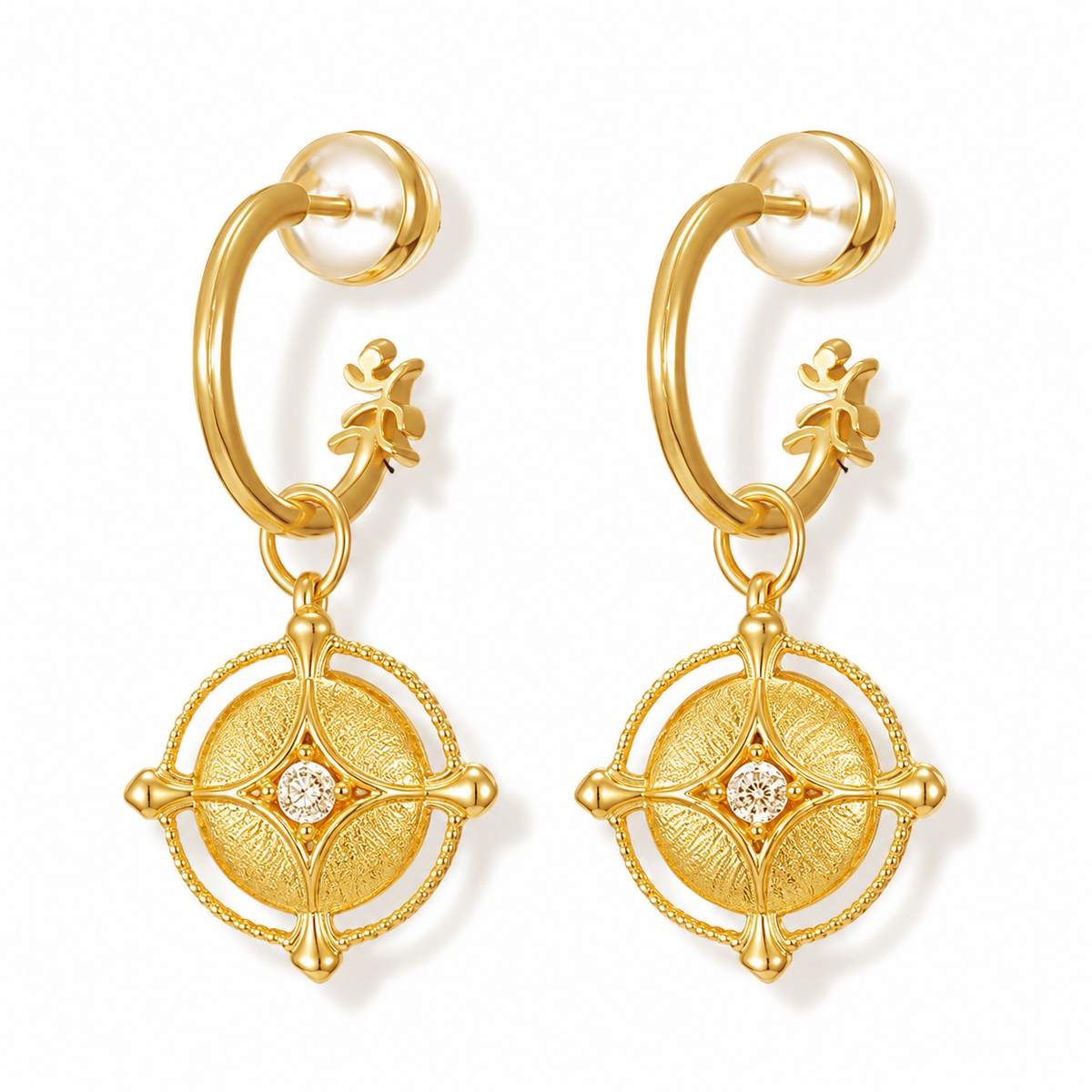 ZenWuxiang Wealth Coin Series The Fortune Compass Earrings | 18K Gold-Plated S925 Silver Eastern Inspired Jewelry