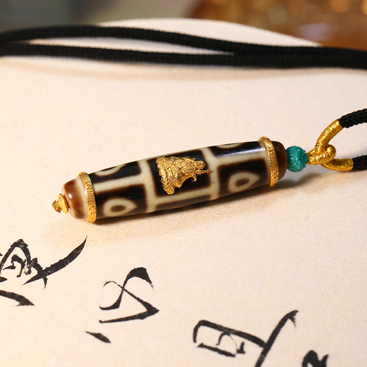 ZenWuxiang Nine-Eye Dzi 18K Gold Inlay Pendant (50mm)