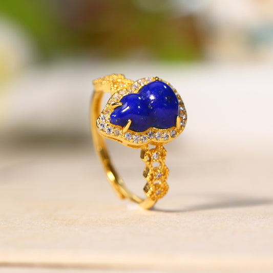 ZenWuxiang Lapis Lazuli Gourd Gold Plated Blessing Ring