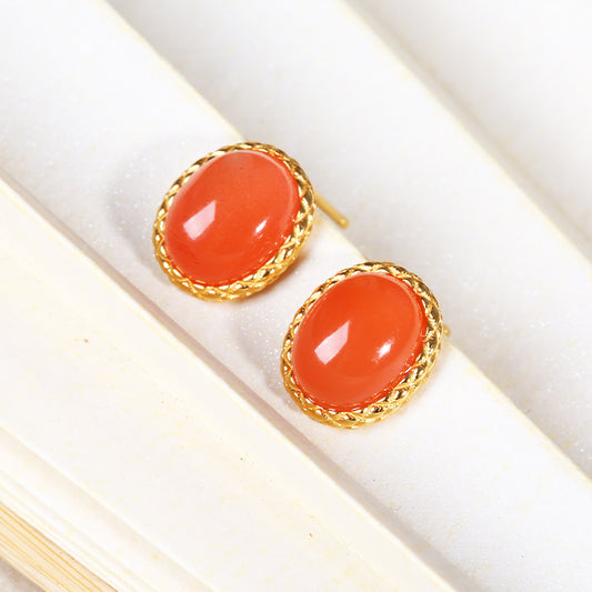 ZenWuxiang South Red Agate S925 Silver Earrings (8x10mm)