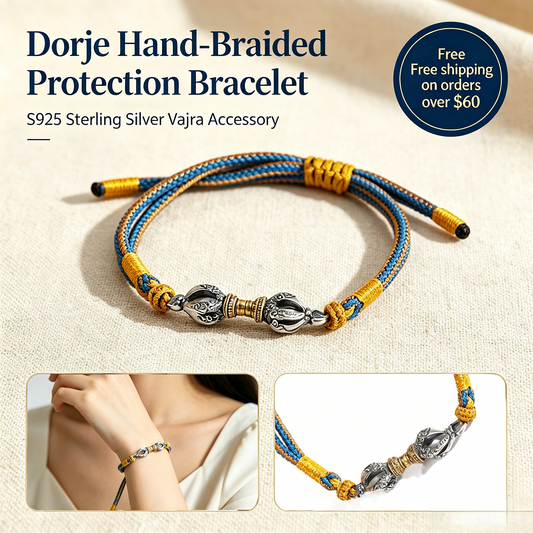 ZenWuxiang 925 Silver Vajra Dorje Spiritual Protection Bracelet - Tibetan Hand-Braided Mantra Cord for Strength & Abundance Manifestation