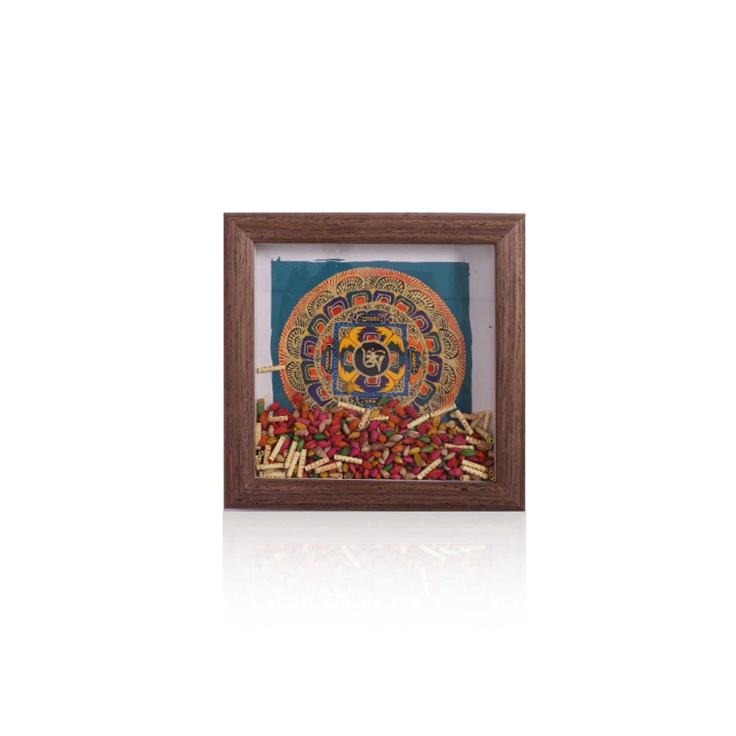 ZenWuxiang Surprise Tibetan Mandala Thangka Framed Art | Hand-Painted Sacred Geometry 5x5 in Freestanding Desk Altar Display