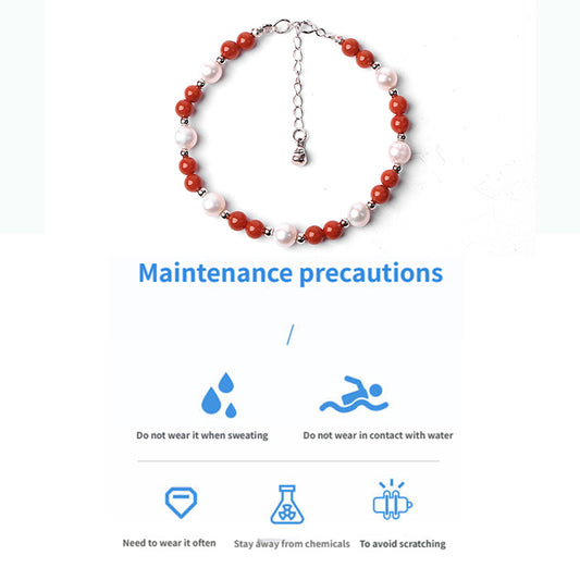 ZenWuxiang “Snowfield Dawn Series” Pearl & Red Agate Bracelet
