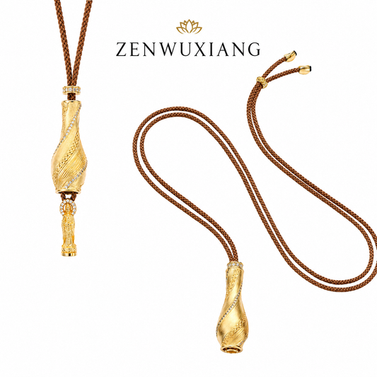 ZenWuxiang Guanyin Treasure Vase Pendant Necklace | Gold-Plated Copper & Zircon