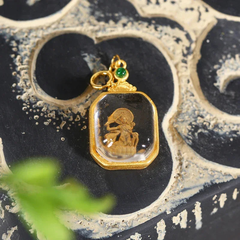 Manjushri Clear Quartz Crystal Pendant — Tibetan Buddhist Wisdom Deity Amulet for Clarity & Enlightenment