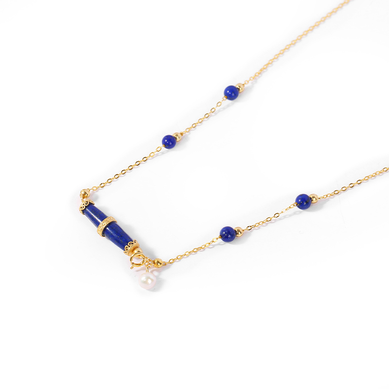 ZenWuxiang Lapis Lazuli Olive Silver Necklace (22x6mm)