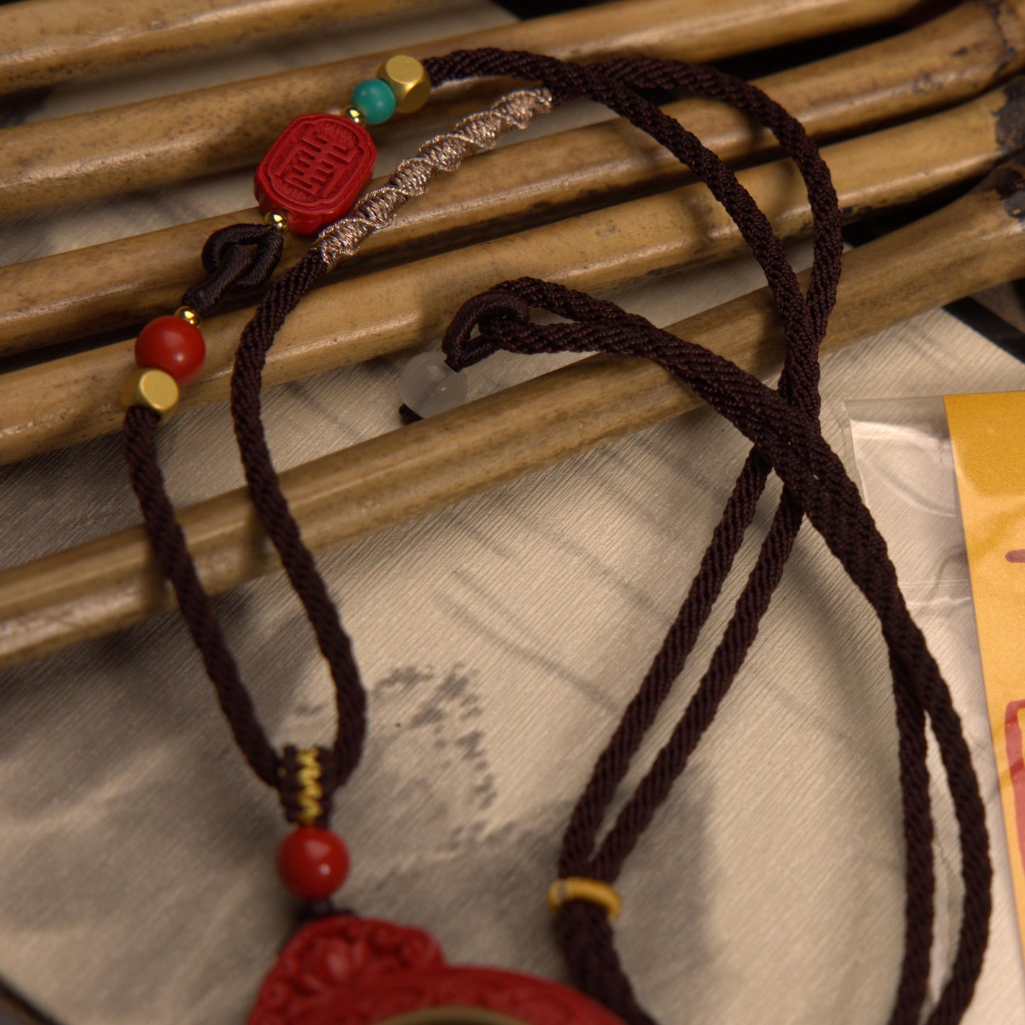 ZenWuxiang Imperial Red Cinnabar Coin Pendant Necklace | Carved Bagua Celestial Amulet Taoist Protection Jewelry