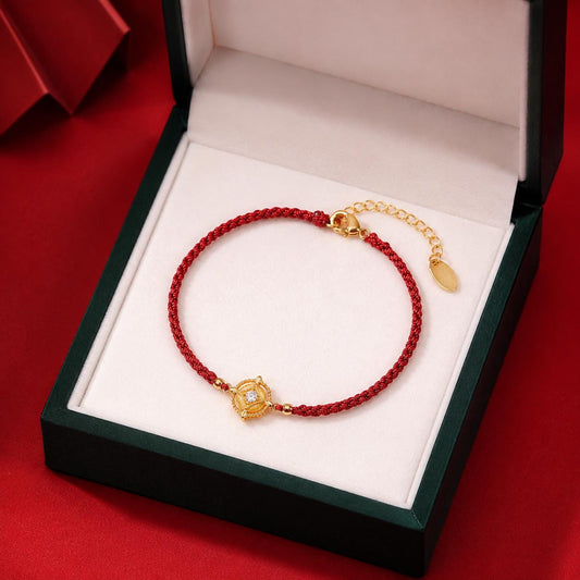 ZenWuxiang Wealth Coin Series Red String Fortune Coin Bracelet | 18K Gold Plated CZ Charm Adjustable Protection & Luck Amulet