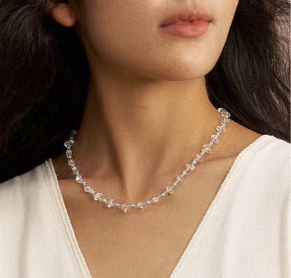ZenWuxiang “Himalayan Crystal Series” Raw White Crystal Turquoise Clavicle Necklace