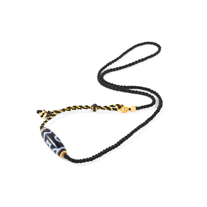 ZenWuxiang Four Activities Motif Black Gold Dzi Bead Necklace | Himalayan Cultural Jewelry
