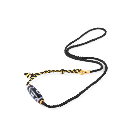 ZenWuxiang Four Activities Motif Black Gold Dzi Bead Necklace | Himalayan Cultural Jewelry