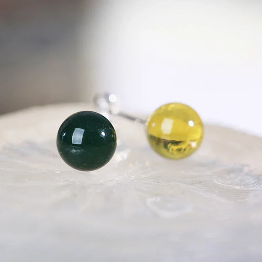 Natural Blue Amber Stud Earrings (8mm) — Rare Dominican Blue Amber for Calm & Positive Energy