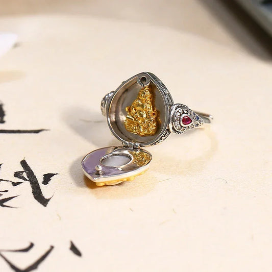 ZenWuxiang Single-Eye 925 Silver Adjustable Ring with Vajra Jambhala Zircon