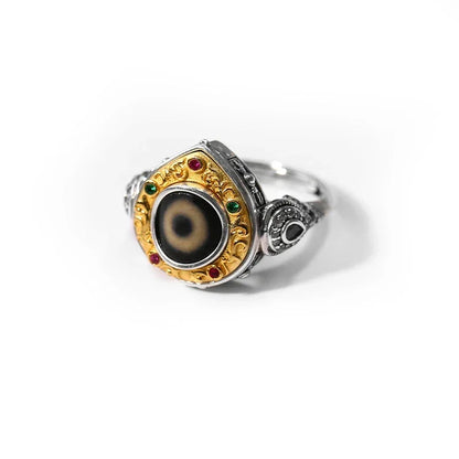 ZenWuxiang Single-Eye 925 Silver Adjustable Ring with Vajra Jambhala Zircon