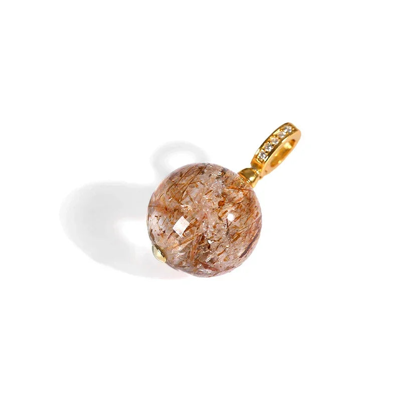 ZenWuxiang Natural Black Gold Rutilated Quartz Pendant (12-13mm)