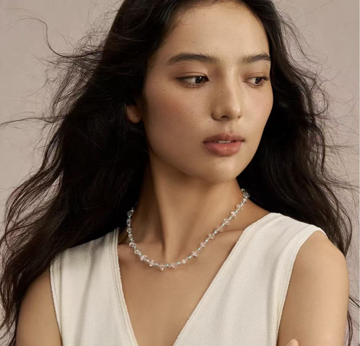 ZenWuxiang “Himalayan Crystal Series” Raw White Crystal Turquoise Clavicle Necklace