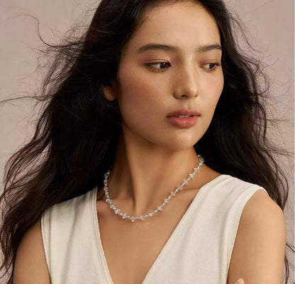ZenWuxiang “Himalayan Crystal Series” Raw White Crystal Turquoise Clavicle Necklace