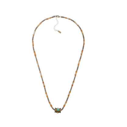 ZenWuxiang Tibetan Mani Stone Agate Necklace, Boho Ethnic Necklace with Natural Agate Beads, Lulutong Bead & Brass Charm, Vintage Tibetan Protection Jewelry