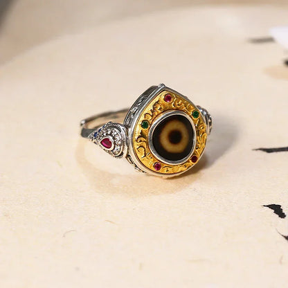 ZenWuxiang Single-Eye 925 Silver Adjustable Ring with Vajra Jambhala Zircon