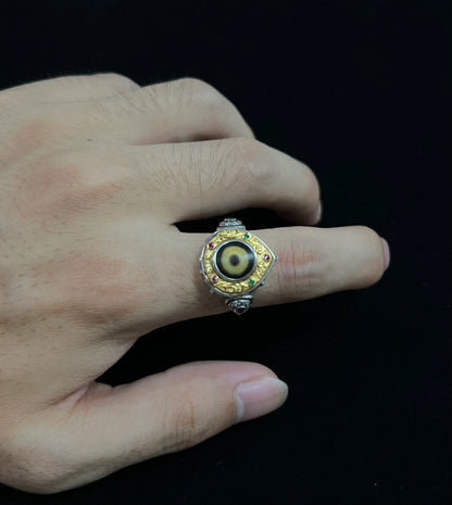 ZenWuxiang Single-Eye 925 Silver Adjustable Ring with Vajra Jambhala Zircon