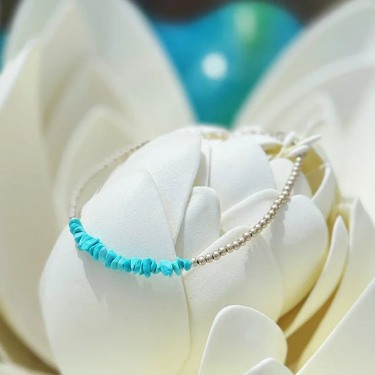 Natural Turquoise & Silver Tibetan Bracelet — Handcrafted Healing Stone Bracelet for Protection & Harmony
