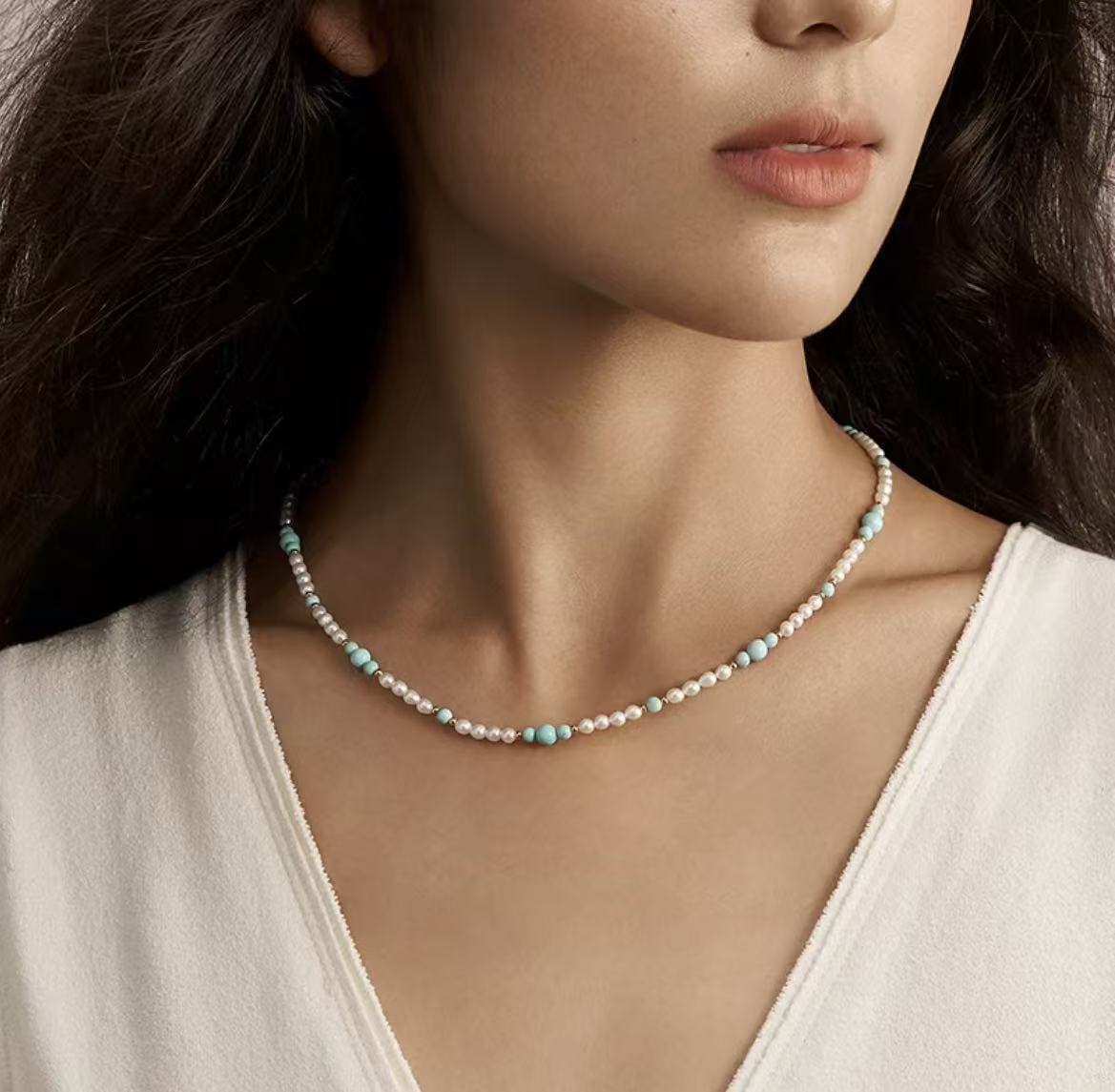 ZenWuxiang “Brilliant Pearl Series”Turquoise Clavicle Necklace