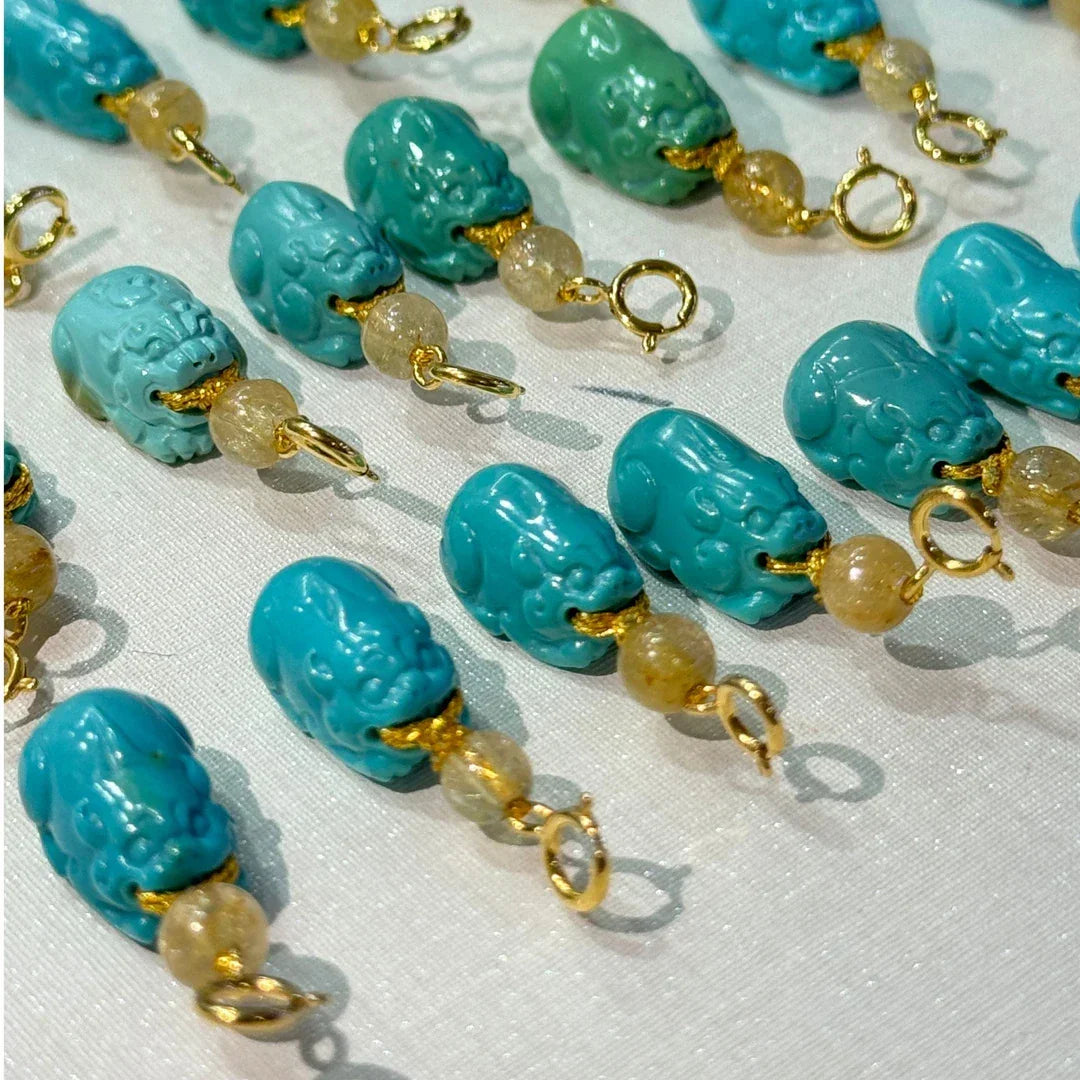 ZenWuxiang Pixiu 18K Turquoise Rutilated Quartz Pendant (9-12mm)