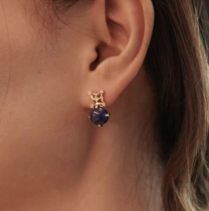 ZenWuxiang “Mandala Series” Oval Lapis Stud Earrings