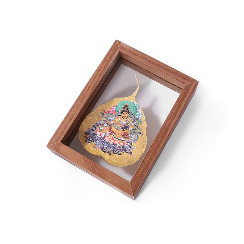 ZenWuxiang Tibetan Yellow Jambhala Bodhi Leaf Framed Prosperity Art