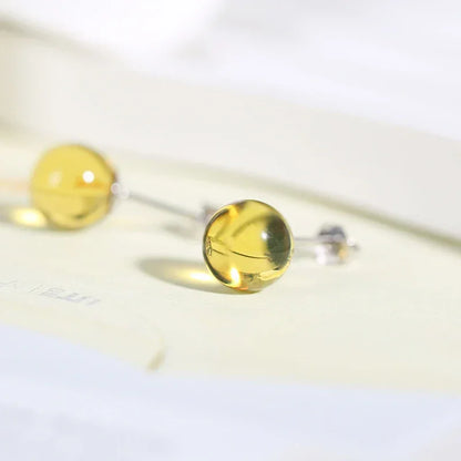 ZenWuxiang Natural Blue Amber Stud Earrings (8mm)