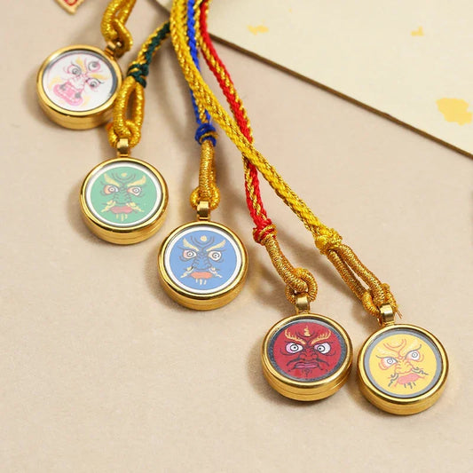 Five Directions God of Wealth Thangka Pendant — Tibetan Buddhist Prosperity Amulet