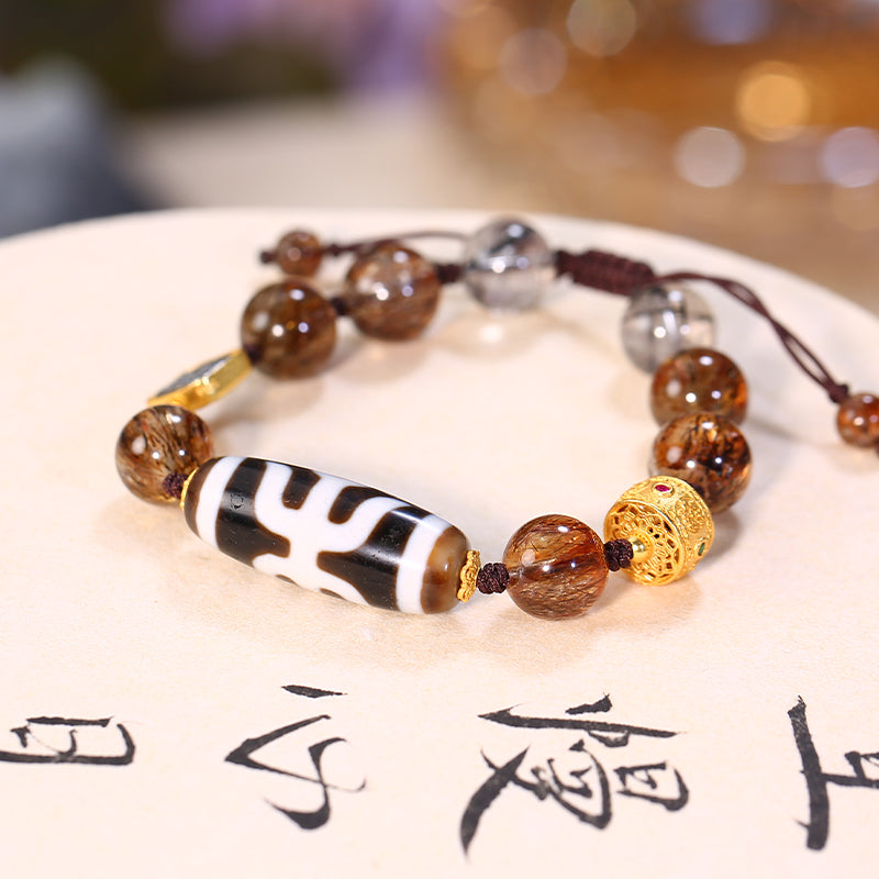ZenWuxiang Earth Tone Dzi & Crystal Braided Bracelet