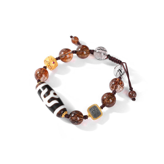 ZenWuxiang Earth Tone Dzi & Crystal Braided Bracelet