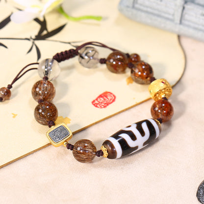 ZenWuxiang Earth Tone Dzi & Crystal Braided Bracelet