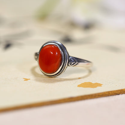 ZenWuxiang South Red Agate 925 Silver Adjustable Open Ring