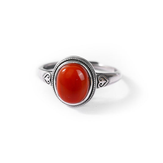 ZenWuxiang South Red Agate 925 Silver Adjustable Open Ring