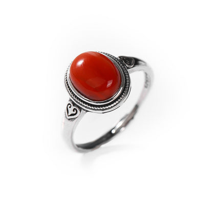 ZenWuxiang South Red Agate 925 Silver Adjustable Open Ring