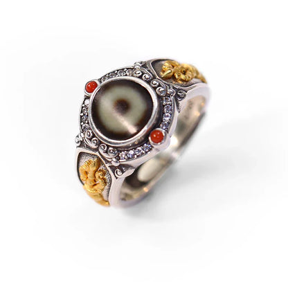 ZenWuxiang Single-Eye Agate Nanhong 925 Silver Adjustable Ring