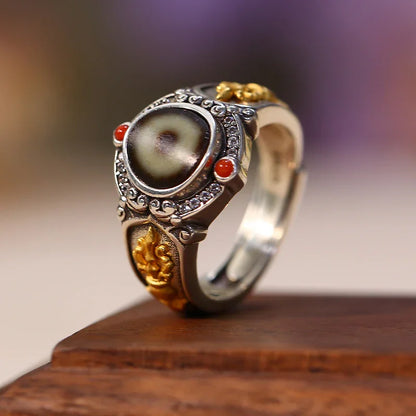 ZenWuxiang Single-Eye Agate Nanhong 925 Silver Adjustable Ring