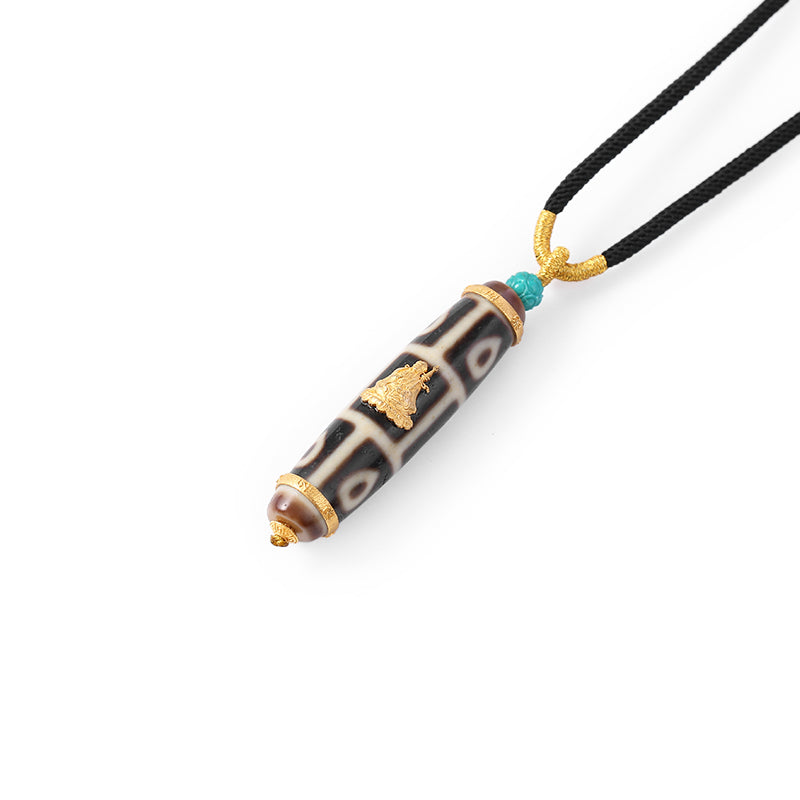 ZenWuxiang Nine-Eye Dzi 18K Gold Inlay Pendant (50mm)