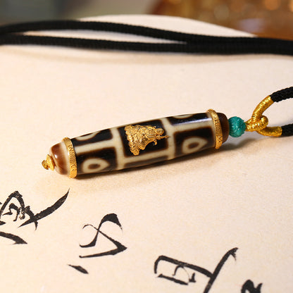 ZenWuxiang Nine-Eye Dzi 18K Gold Inlay Pendant (50mm)