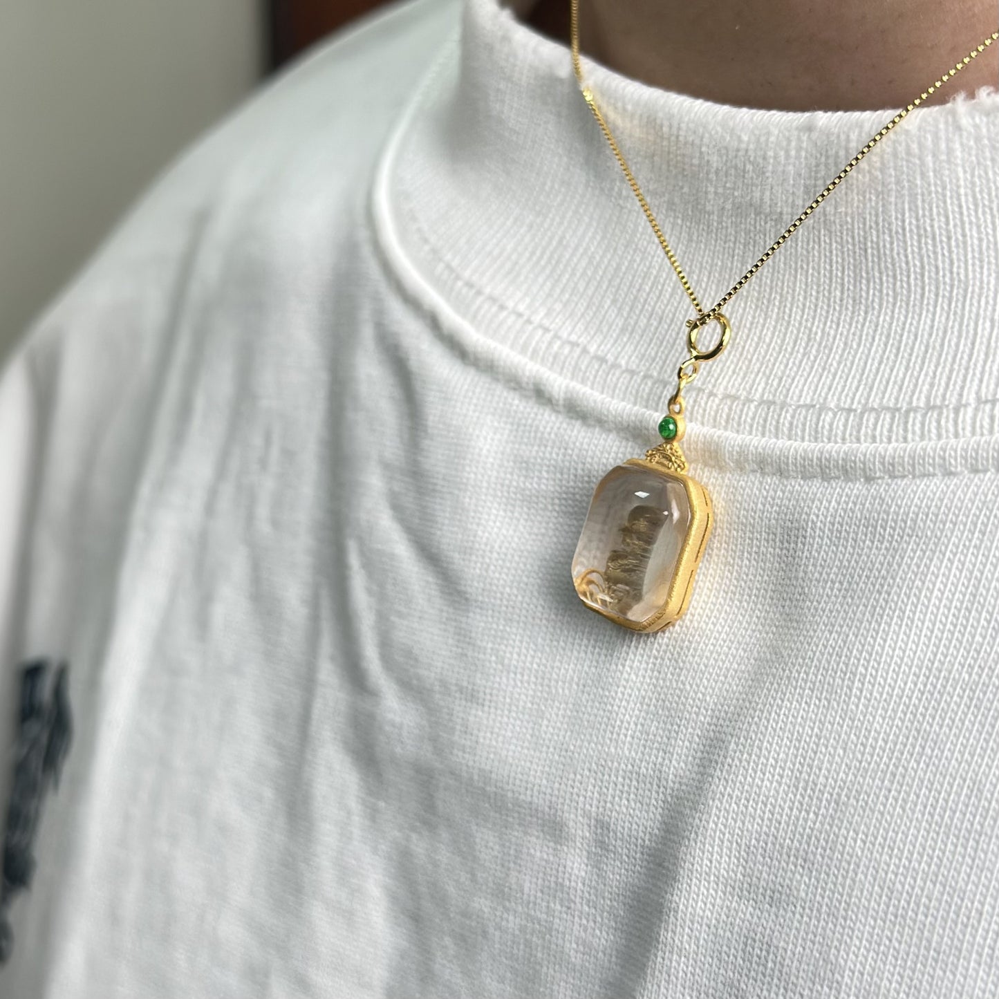 Manjushri Clear Quartz Crystal Pendant — Tibetan Buddhist Wisdom Deity Amulet for Clarity & Enlightenment