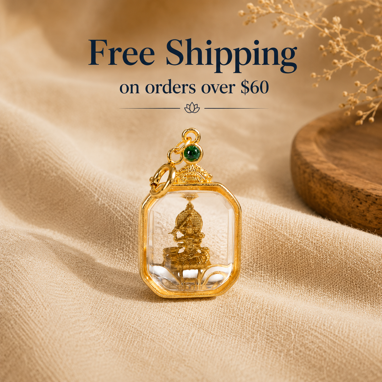 Manjushri Clear Quartz Crystal Pendant — Tibetan Buddhist Wisdom Deity Amulet for Clarity & Enlightenment