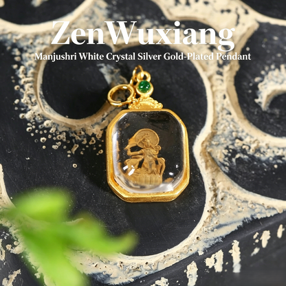 Manjushri Clear Quartz Crystal Pendant — Tibetan Buddhist Wisdom Deity Amulet for Clarity & Enlightenment