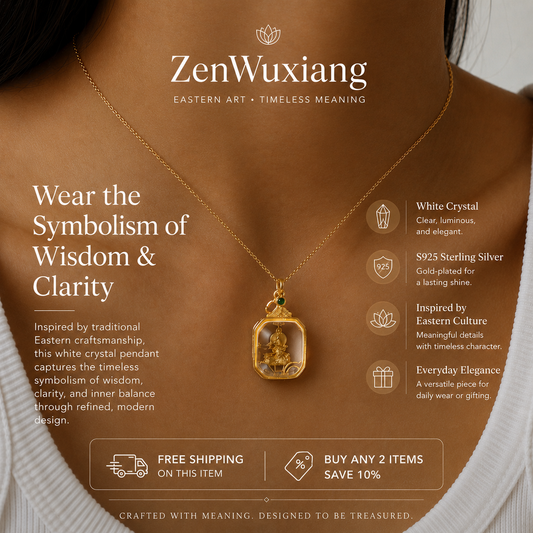 Manjushri Clear Quartz Crystal Pendant — Tibetan Buddhist Wisdom Deity Amulet for Clarity & Enlightenment