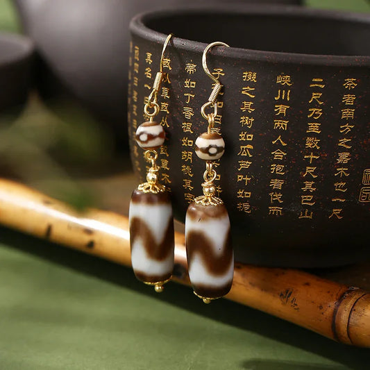 ZenWuxiang Tiger Tooth Dzi Snowland Aura Ear Hooks