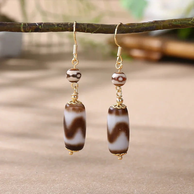 ZenWuxiang Tiger Tooth Dzi Snowland Aura Ear Hooks