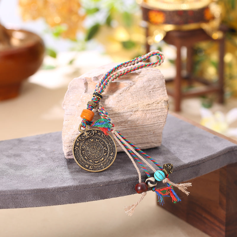 ZenWuxiang Tibetan Nine Palace Eight Trigram Car Hanger with Ox Bone Beads
